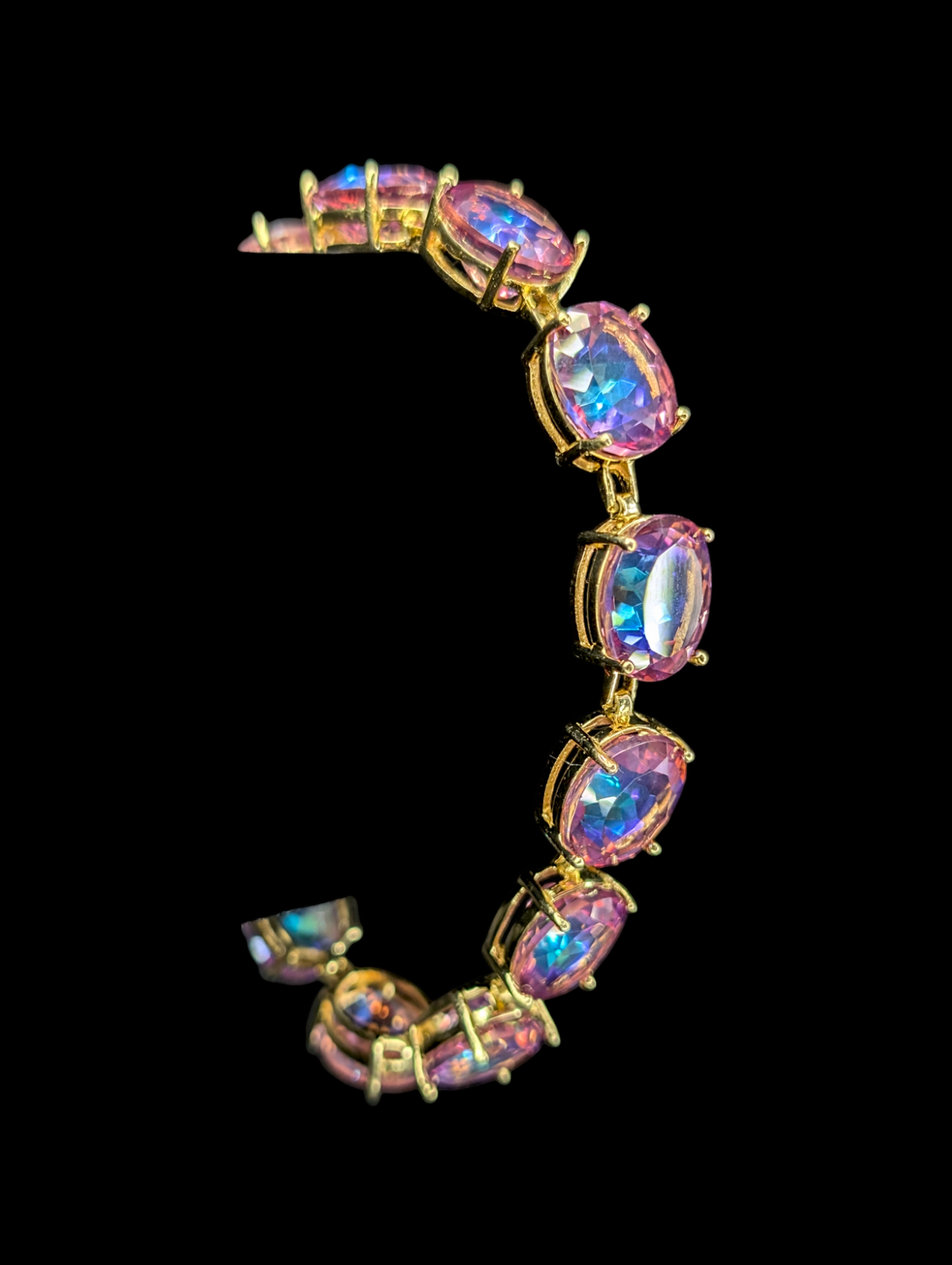 Vintage 50 Carat Genuine Pink Mystic Topaz Gemstone 18k Yellow Gold Vermeil Tennis Bracelet