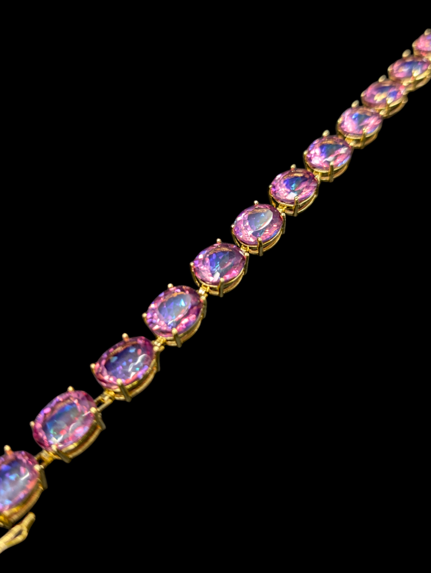 Vintage 50 Carat Genuine Pink Mystic Topaz Gemstone 18k Yellow Gold Vermeil Tennis Bracelet