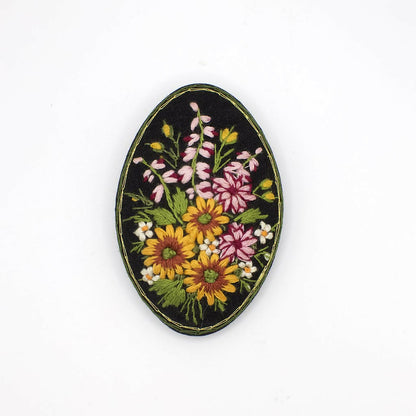 Vintage Handcrafted Embroidered Sunflower and Foxglove Pin