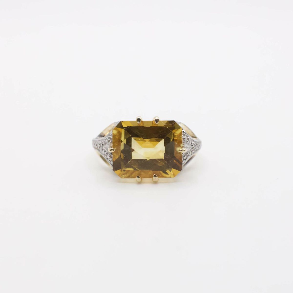 Vintage Designer Clyde Duneier Citrine and Diamond Ring In 10K Yellow Gold