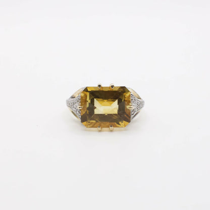 Vintage Designer Clyde Duneier Citrine and Diamond Ring In 10K Yellow Gold