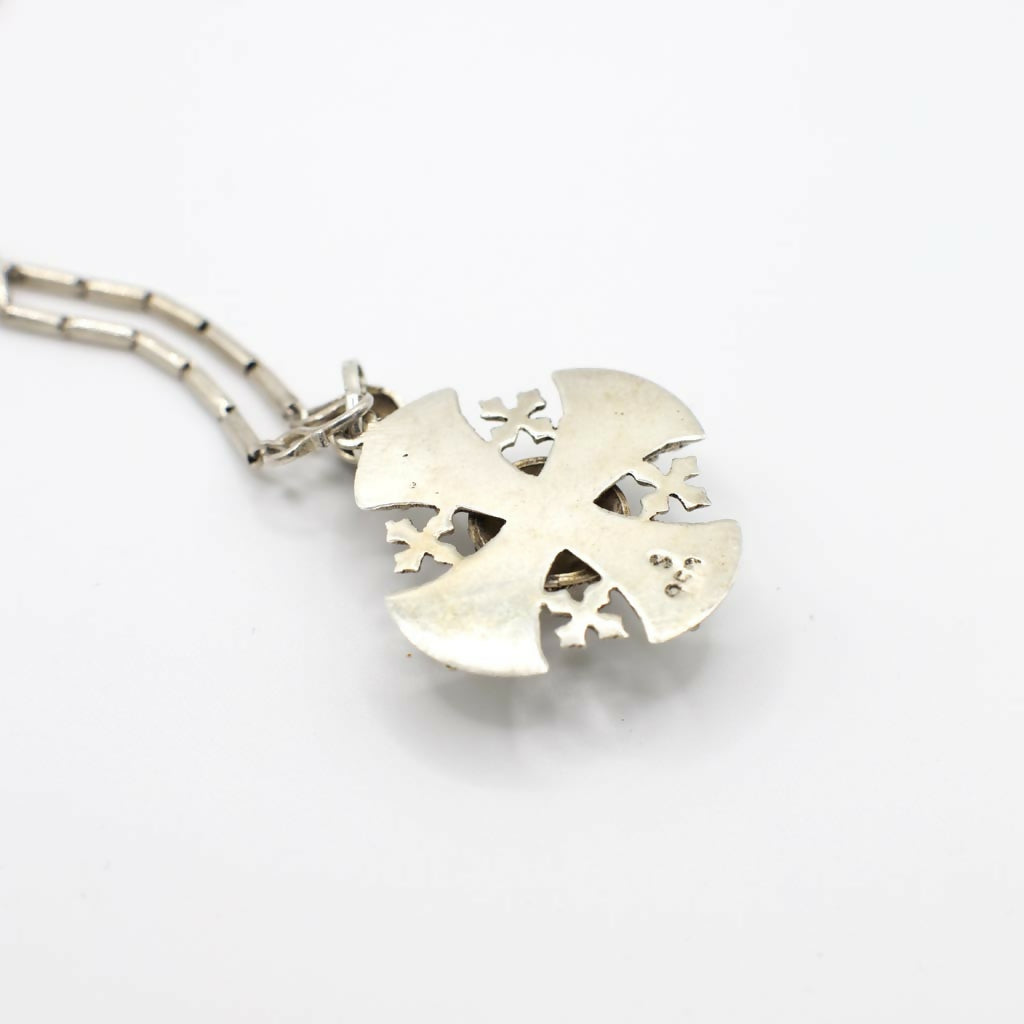 Vintage Genuine Amethyst Crusader Cross Pendant Necklace In Silver