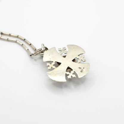 Vintage Genuine Amethyst Crusader Cross Pendant Necklace In Silver