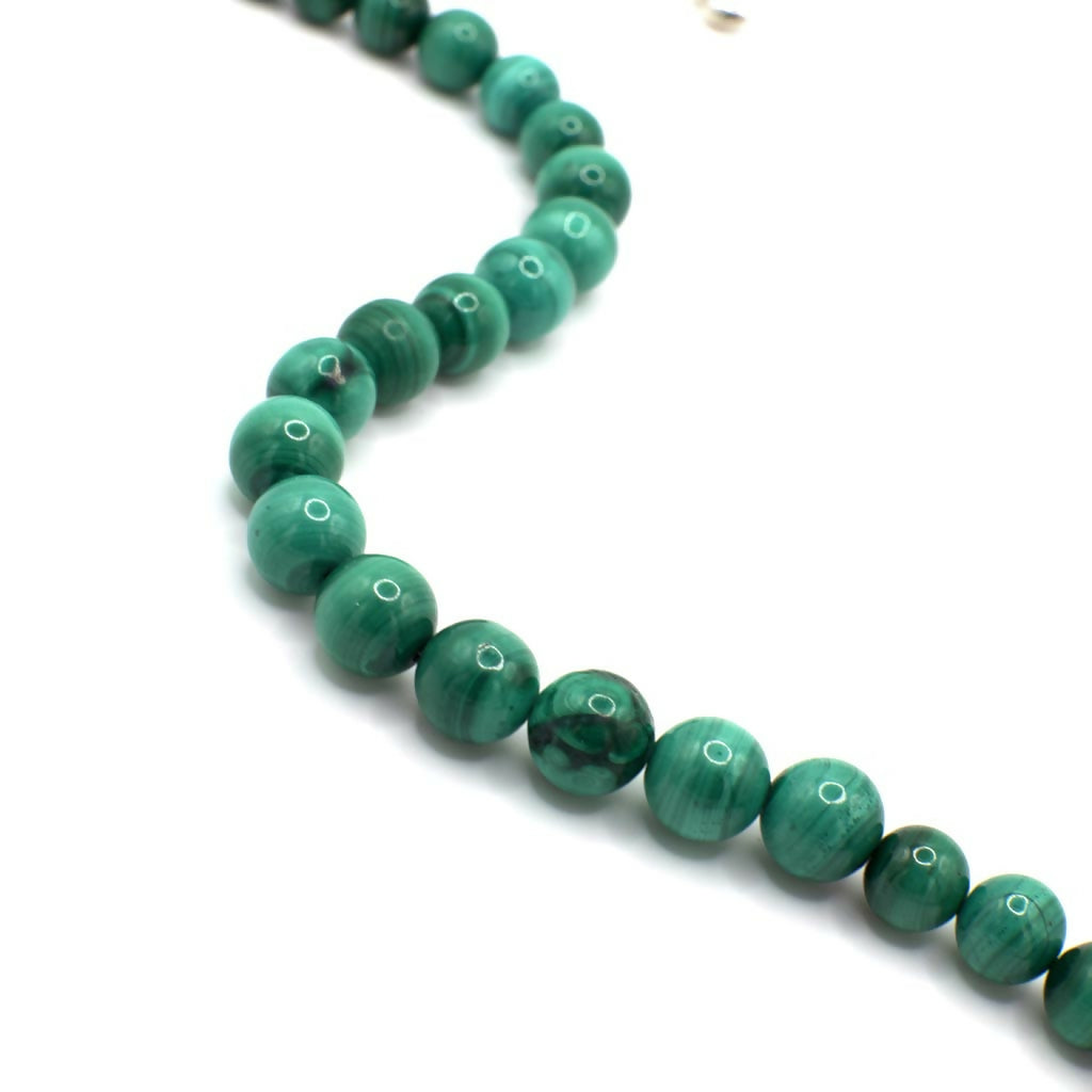 Vintage Genuine Malachite Bead and Sterling Silver Necklace