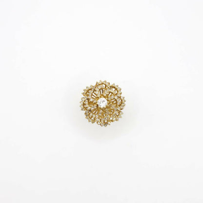 Vintage Genuine Earth Mined Diamond Cluster Floral Ring In 18K Yellow Gold
