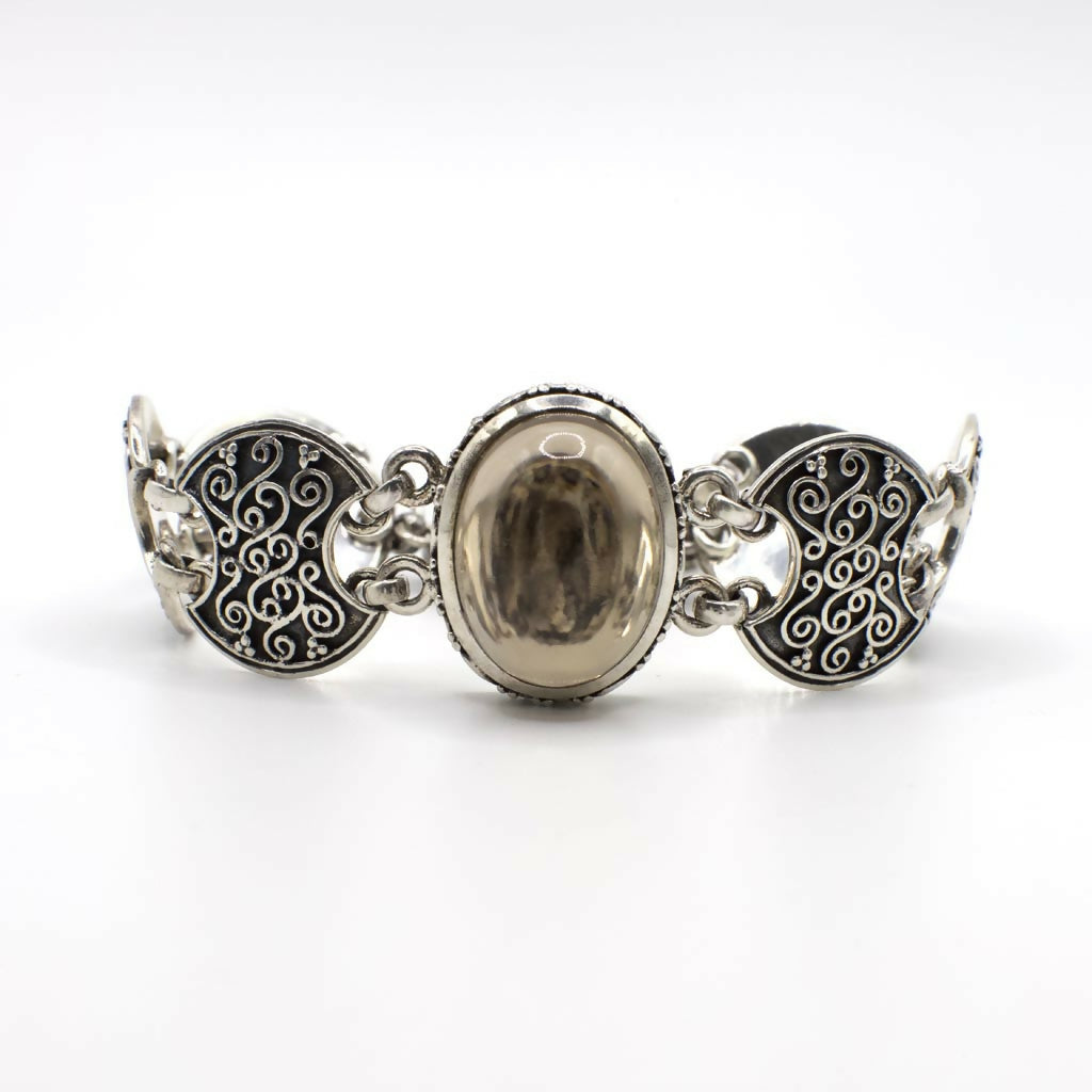 Vintage Genuine Quartz and Sterling Silver Scrolled Bracelet