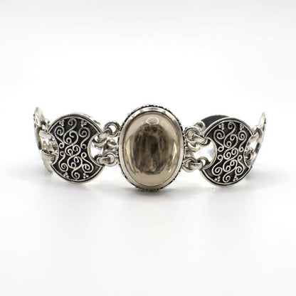 Vintage Genuine Quartz and Sterling Silver Scrolled Bracelet