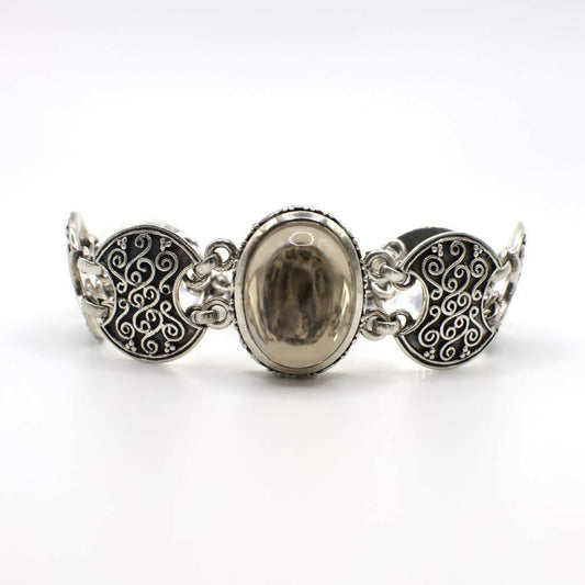Vintage Genuine Quartz and Sterling Silver Scrolled Bracelet