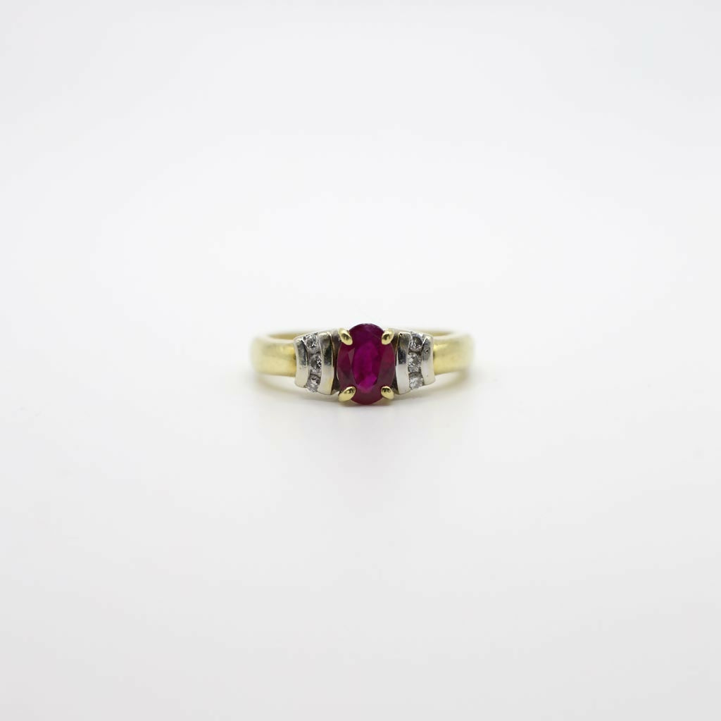 Vintage Genuine Diamond and Ruby Ring in 18K Yellow Gold