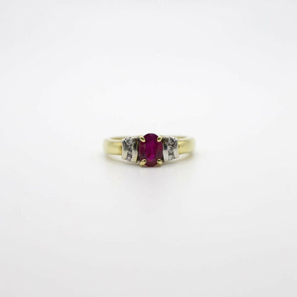 Vintage Genuine Diamond and Ruby Ring in 18K Yellow Gold