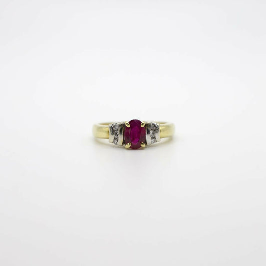 Vintage Genuine Diamond and Ruby Ring in 18K Yellow Gold