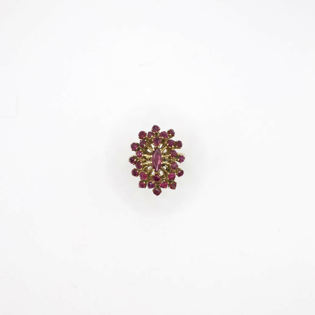 Vintage Genuine Ruby and 14K Yellow Gold Cluster Cocktail Ring