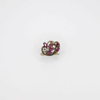 Vintage Genuine Diamond and Ruby Statement Ring In 14K Yellow Gold
