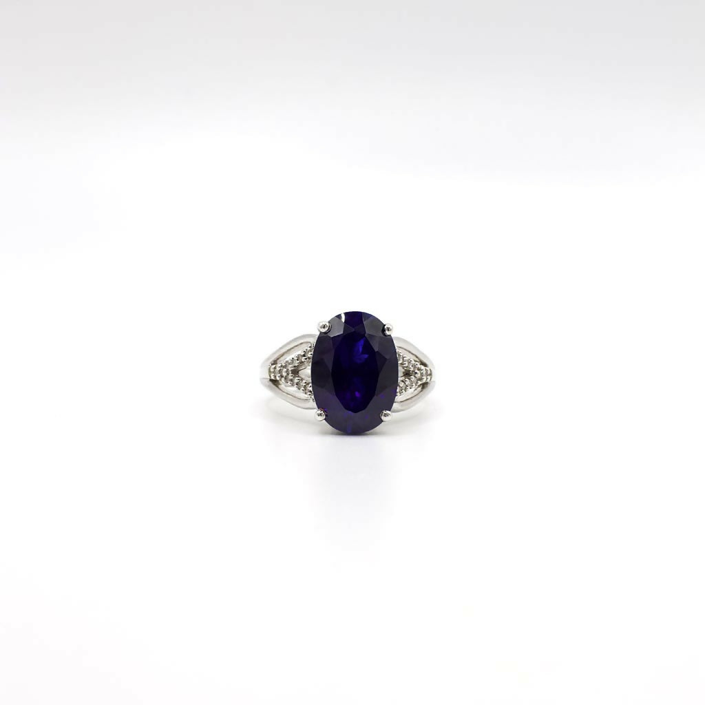 Vintage Genuine Sapphire and Diamond Sterling Silver Ring