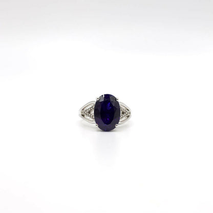 Vintage Genuine Sapphire and Diamond Sterling Silver Ring