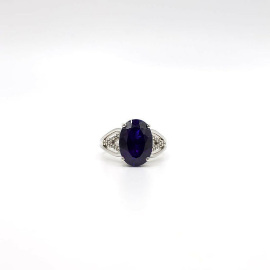 Vintage Genuine Sapphire and Diamond Sterling Silver Ring