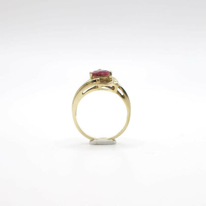 Vintage Genuine Diamond and Pink Tourmaline Ring In 10K Yellow Gold