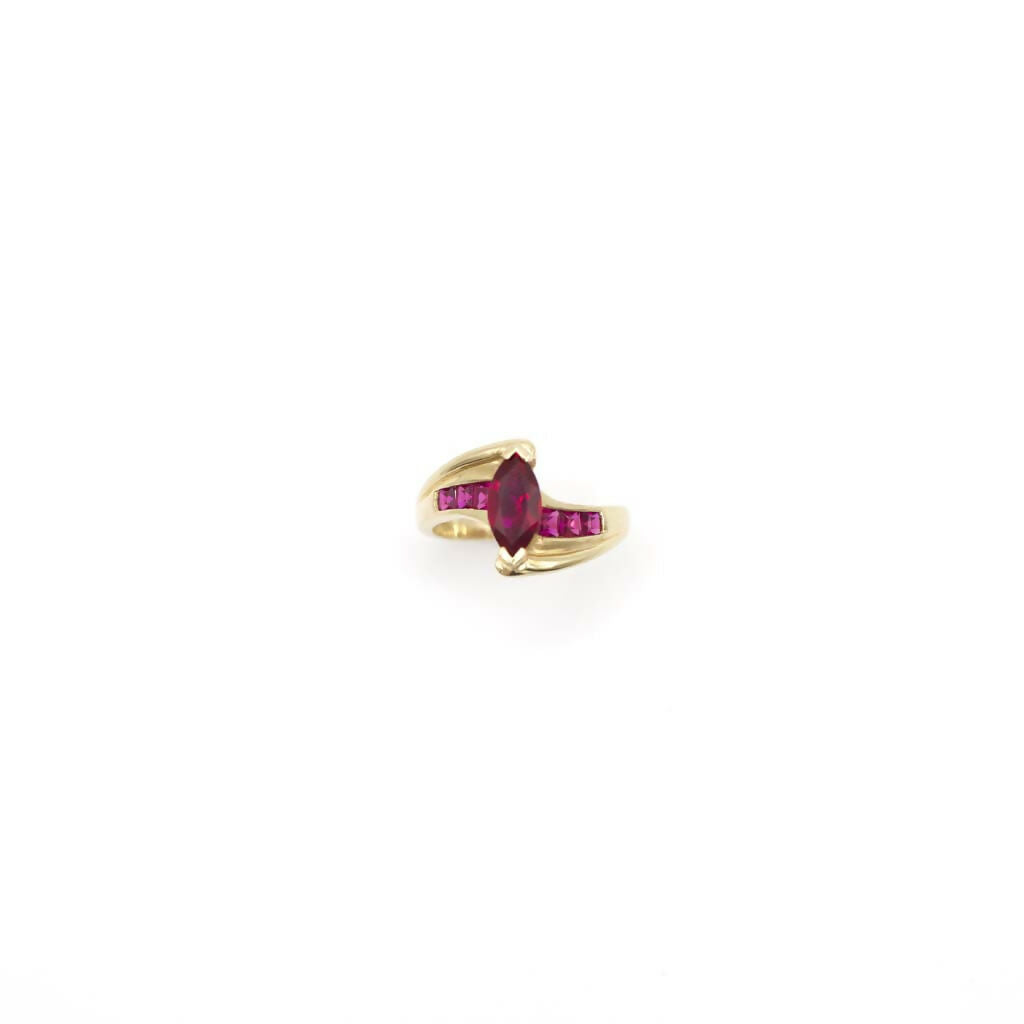 Vintage Signed Leer Gem Genuine Ruby and Pink Sapphire Ring In 10K Yellow Gold