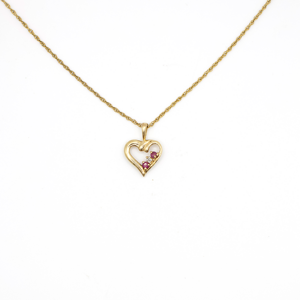 Vintage Genuine Diamond and Ruby Gold Vermeil Heart Pendant Necklace