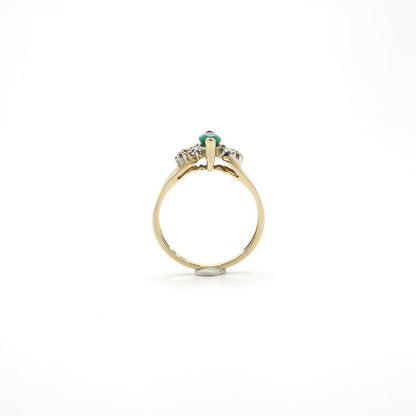 Vintage 14K Yellow Gold and Genuine Diamond and Emerald Ring