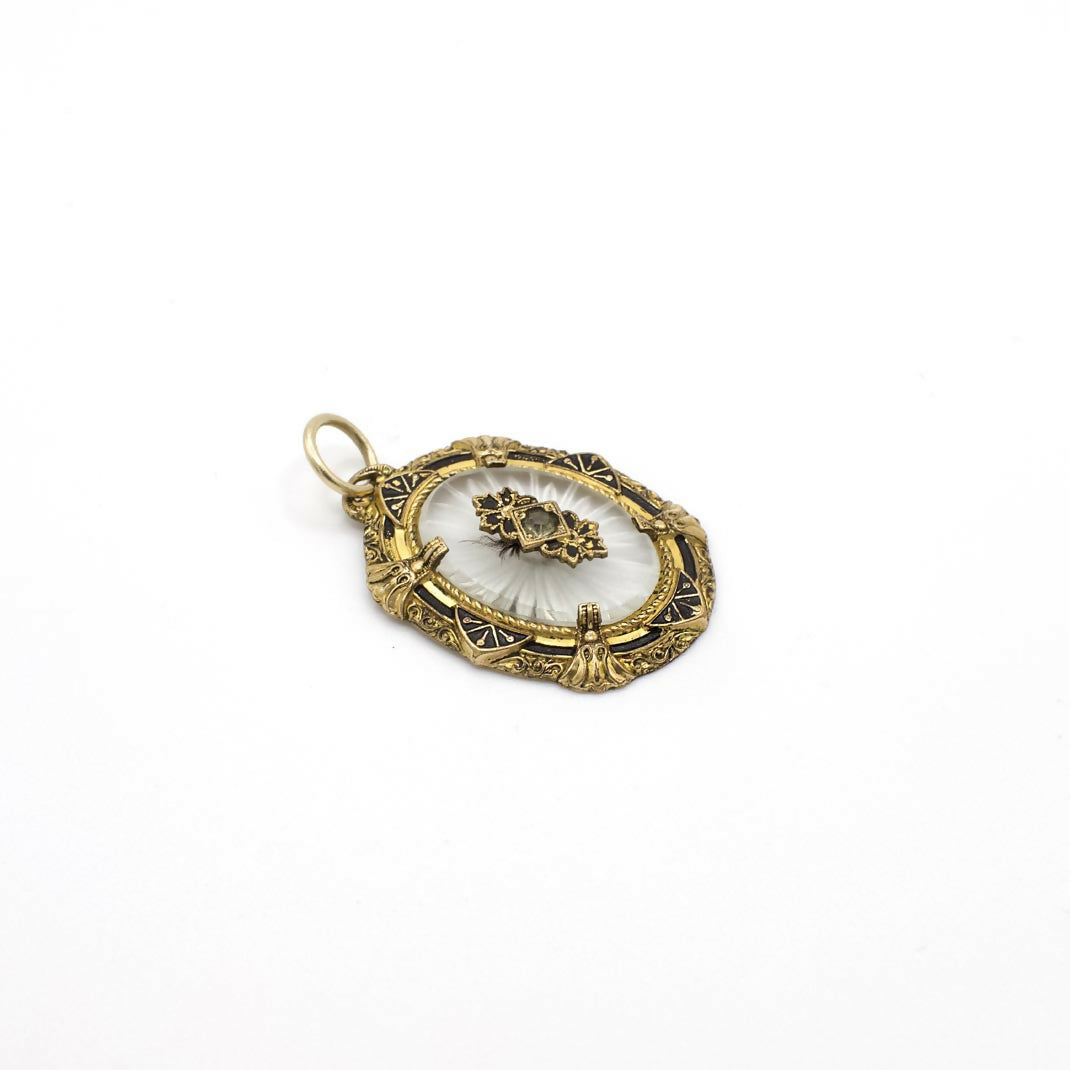 Vintage 1920s Inspired Gold Tone Frosted Glass Pendant