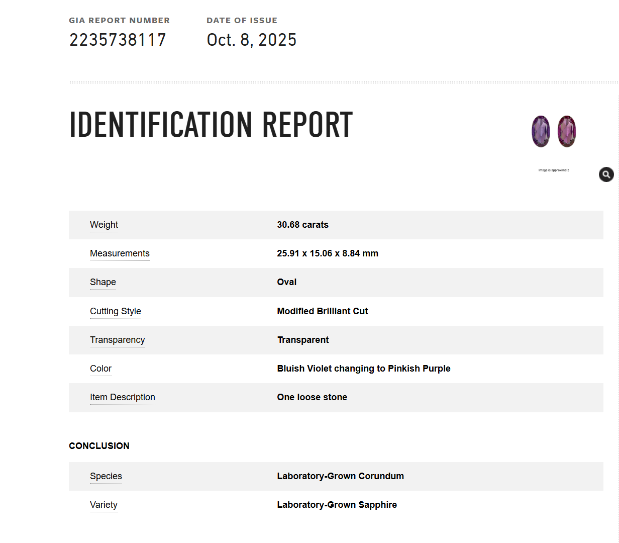 GIA Certified Rare 30+ Carat Blue to Pink Color Change Genuine Sapphire Oval Brilliant Cut