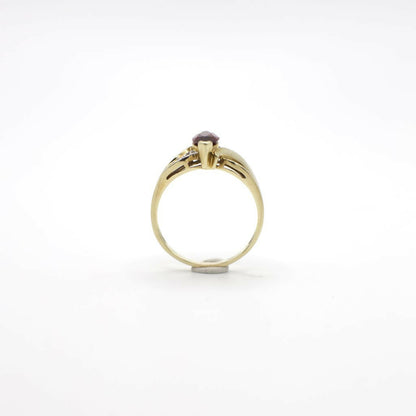Vintage Genuine Diamond and Marquise Cut Garnet Ring In 10K Yellow Gold