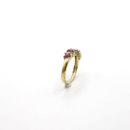 Vintage Genuine Diamond and Ruby Ring in Gold Tone Sterling Silver