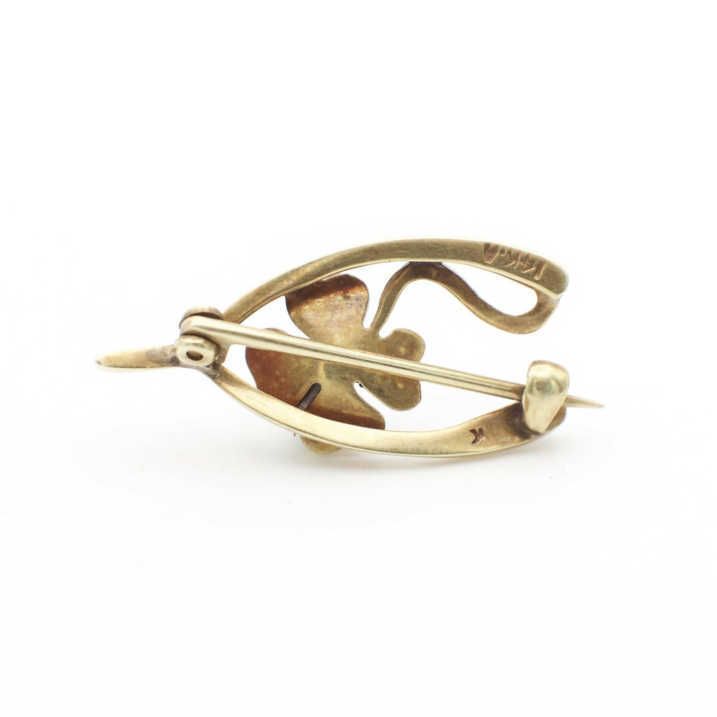 Late Victorian Era Seed Pearl and 14K Solid yellow Gold Wishbone Floral Pin