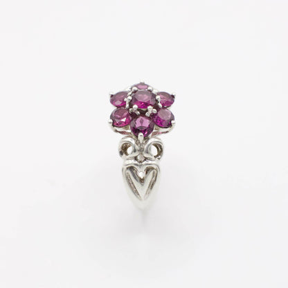 Vintage Floral Garnet Ring In Sterling Silver