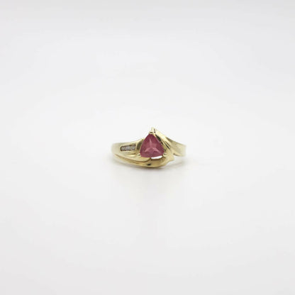 Vintage Genuine Diamond and Pink Tourmaline Ring In 10K Yellow Gold