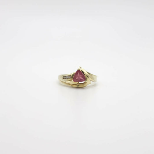 Vintage Genuine Diamond and Pink Tourmaline Ring In 10K Yellow Gold