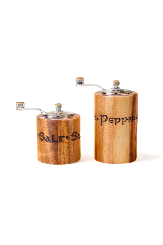 Rustic Wooden Salt and Pepper Grinder Set | Handcrafted Crank Mills for Kitchen & Dining Gifts