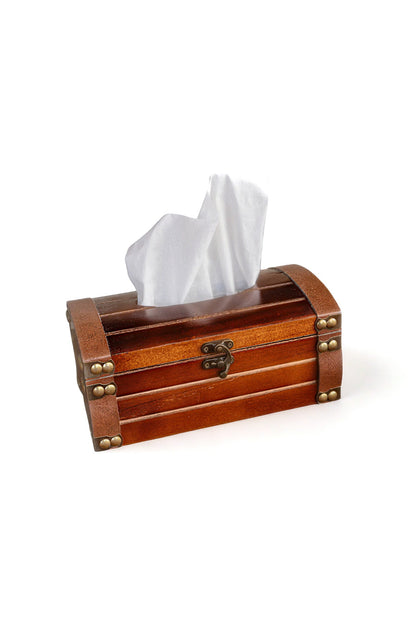 Wooden Chest Tissue Box - Cherry with Bronze Accents