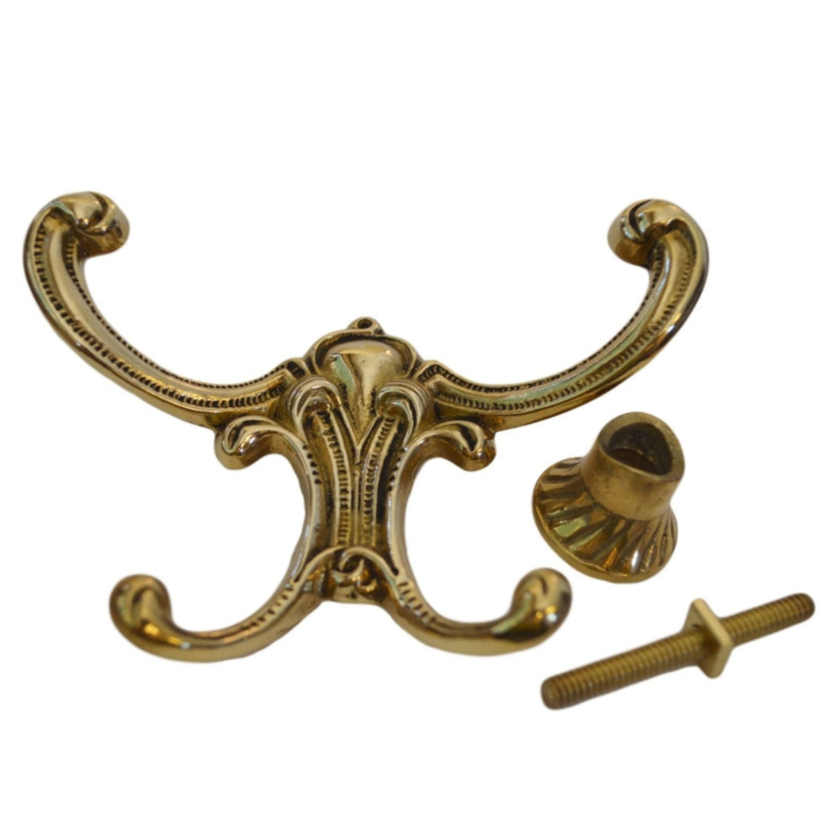 Elegant Victorian Hall Tree Brass Coat Hook with 4 Prongs and Polished Finish