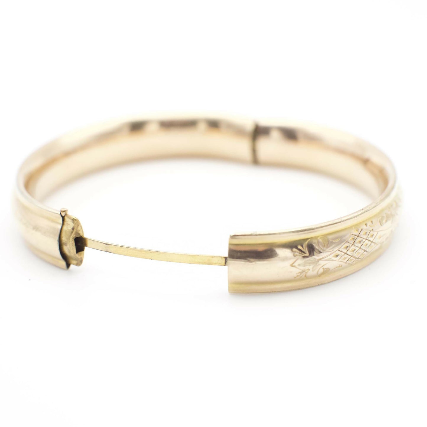 Circa 1900 Victorian 14K Gold Filled Etched CAMS Co Bangle Bracelet