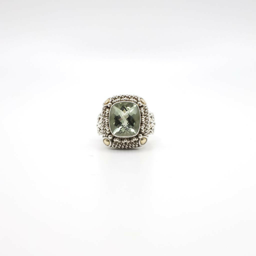 Vintage BA Surati Genuine Green Amethyst and Sterling Silver Ring