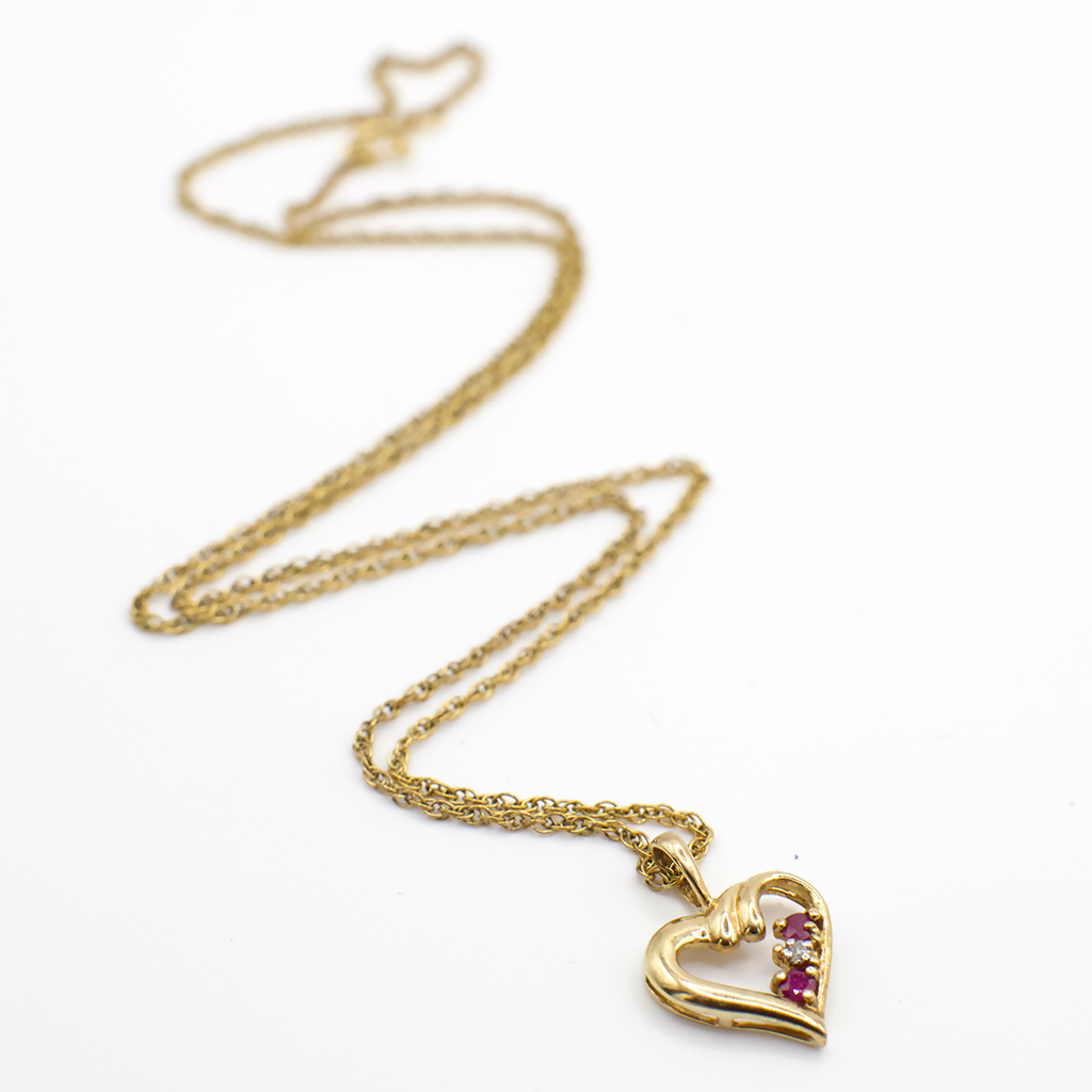 Vintage Genuine Diamond and Ruby Gold Vermeil Heart Pendant Necklace