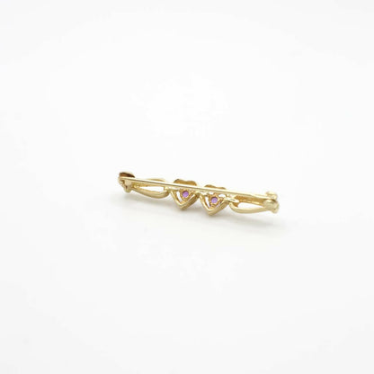 Vintage Genuine Amethyst Two Hearts Pin In 14K Yellow Gold