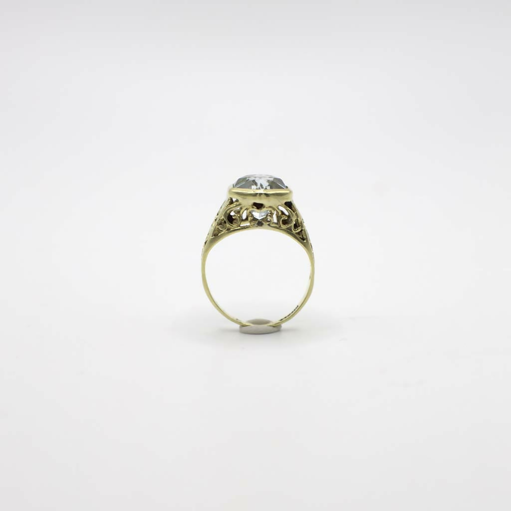 Vintage Genuine Earth Mined Aquamarine Gemstone Filigree Ring 14K Yellow Gold
