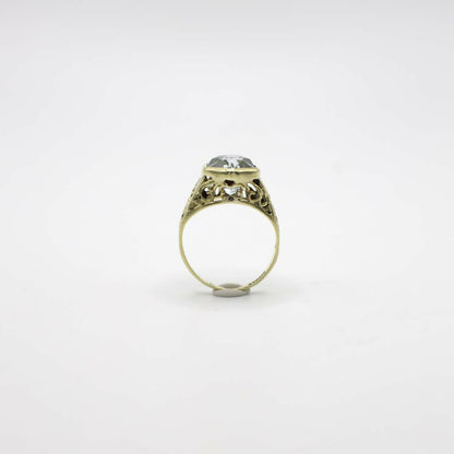 Vintage Genuine Earth Mined Aquamarine Gemstone Filigree Ring 14K Yellow Gold