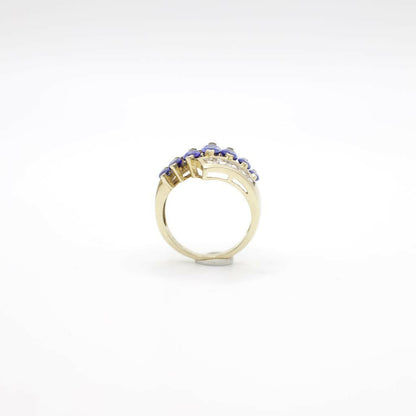 Vintage Samuel Aaron Designer Statement Ring With Genuine Blue and White Sapphire in 10K Yellow Gold