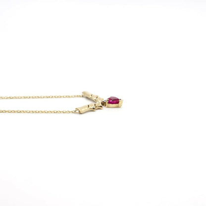 Vintage Genuine Pink Sapphire and 10K Yellow Gold Accented V Necklace