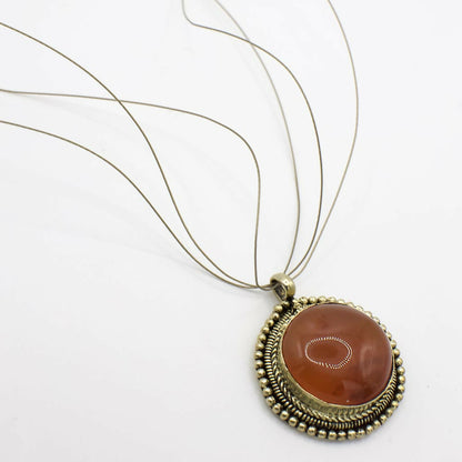 Vintage Gold Tone Genuine Carnelian Pendant Necklace