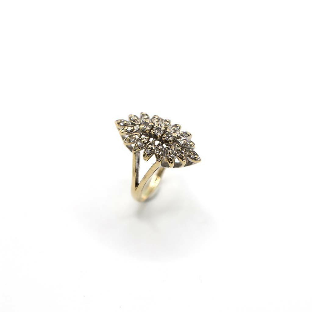 Vintage Genuine Diamond Burst Ring In 14K Yellow Gold