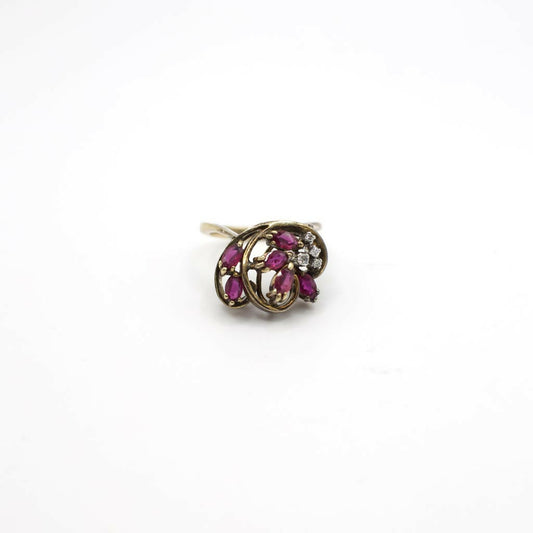 Vintage Genuine Diamond and Ruby Statement Ring In 14K Yellow Gold