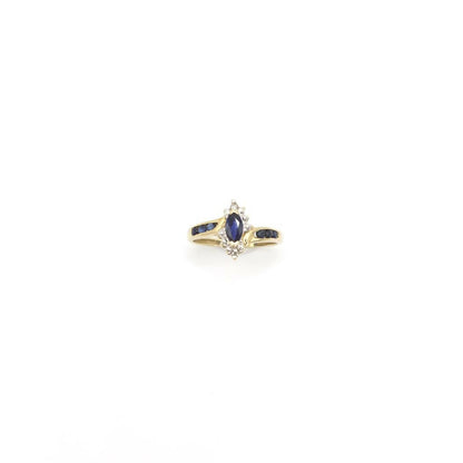Vintage Genuine Earth Mined Marquise and Round Cut Sapphire and Diamond Pinky Ring In 14K Yellow Gold