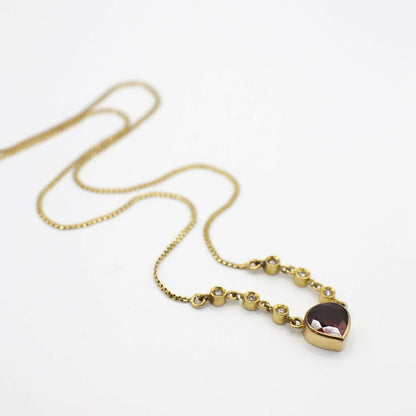 Vintage Italian Genuine Diamond and Pear Cut Garnet Necklace In 18K Yellow Gold