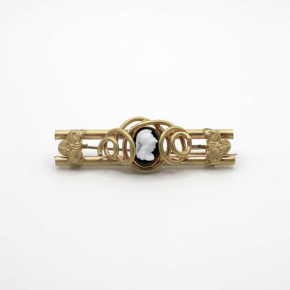 Antique Victorian Simulated Onyx Gold Tone Wrapped Cameo Pin