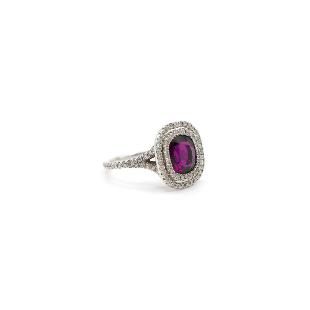 Pre-Loved Genuine Diamond and Garnet Ring In 18K White Gold